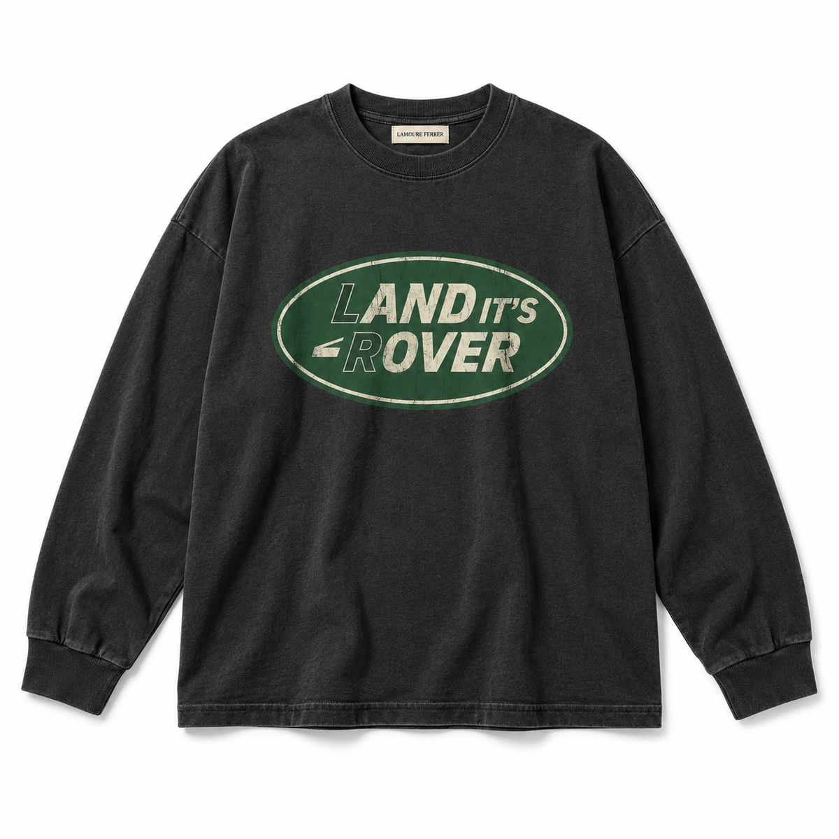 Land It’s Rover Long Sleeve — Washed Black flat lay on white