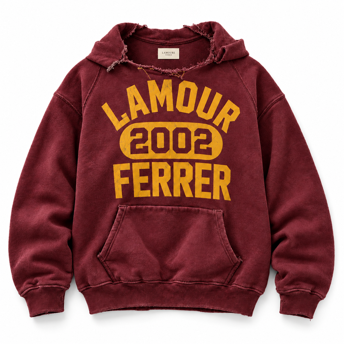 Lamour 2002 Ferrer Hoodie — Burgundy flat lay on white